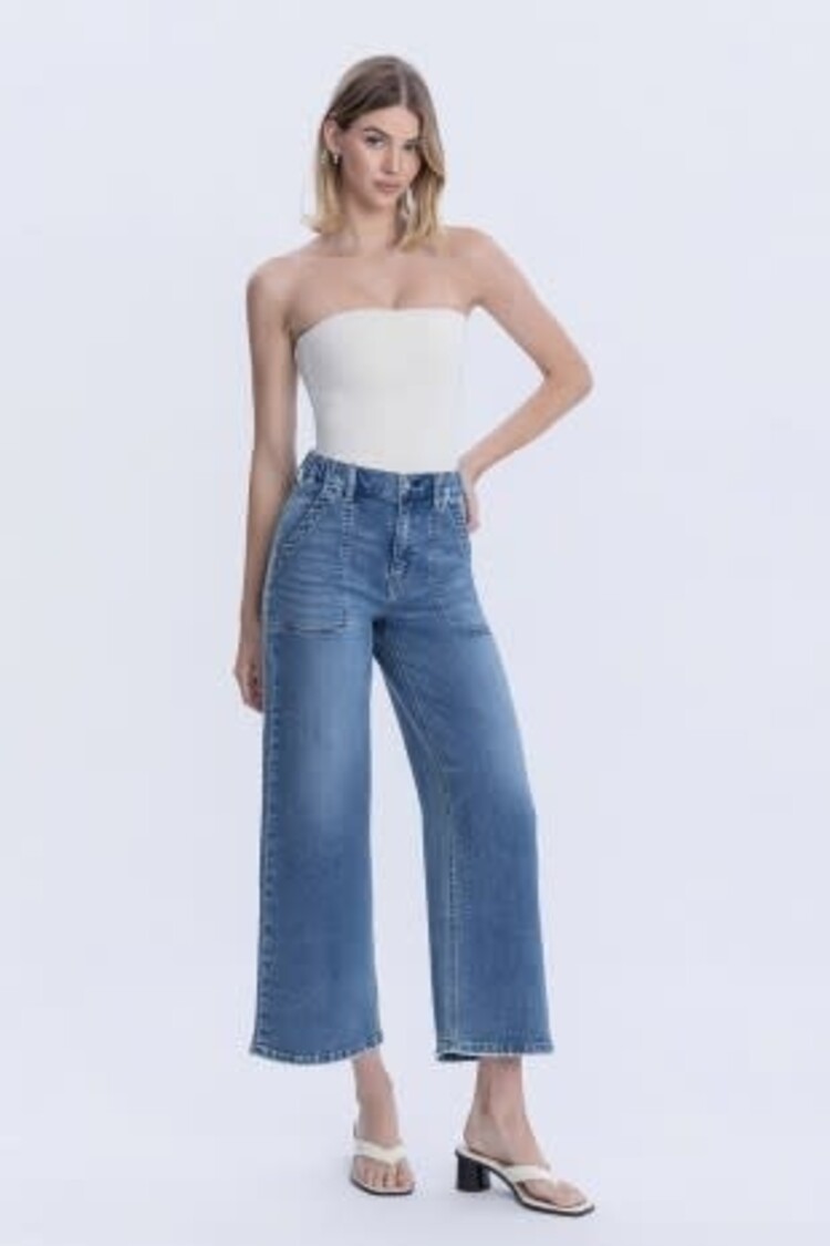 High Rise Elastic Wide Leg Jeans