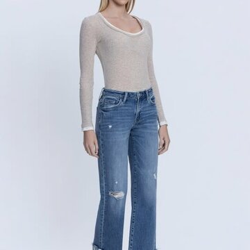 Mid Rise Cuff Slim Wide Jeans
