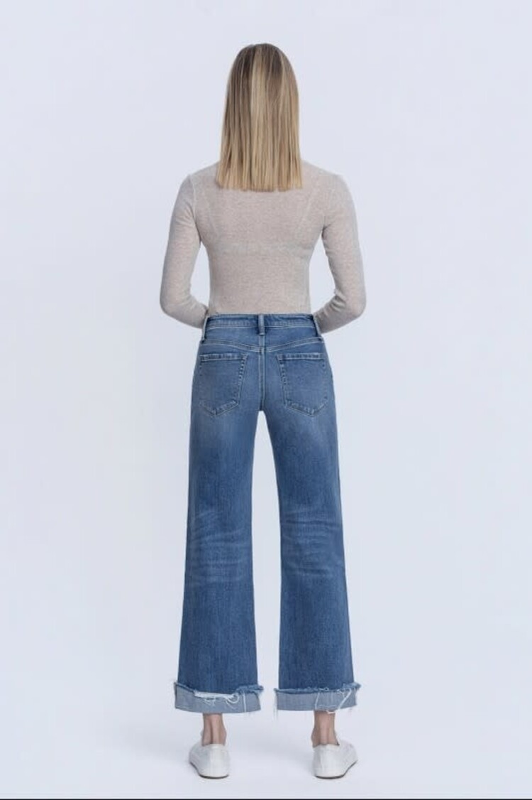 Mid Rise Cuff Slim Wide Jeans