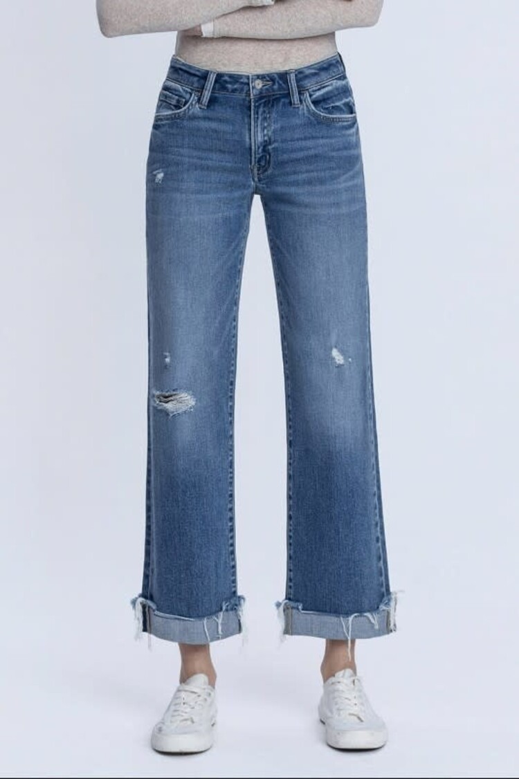 Mid Rise Cuff Slim Wide Jeans