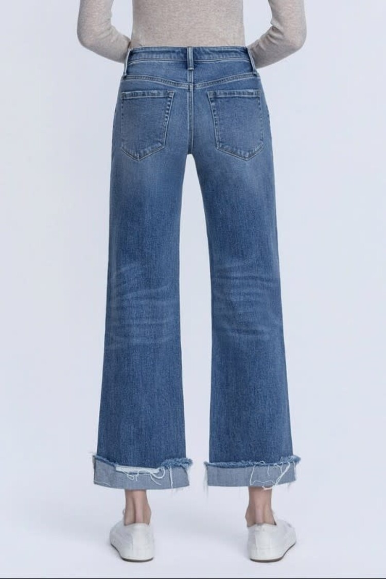 Mid Rise Cuff Slim Wide Jeans