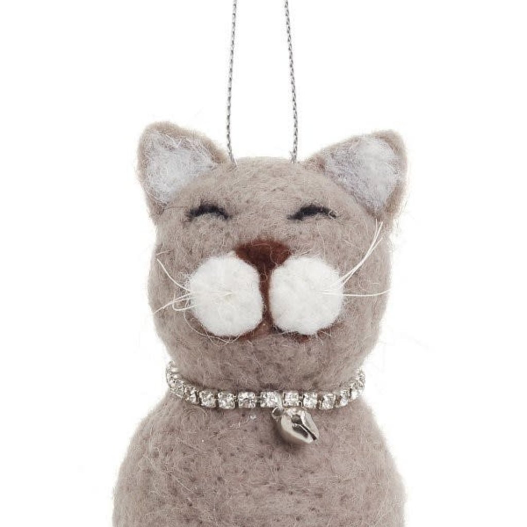Grey Cat w/collar Ornament