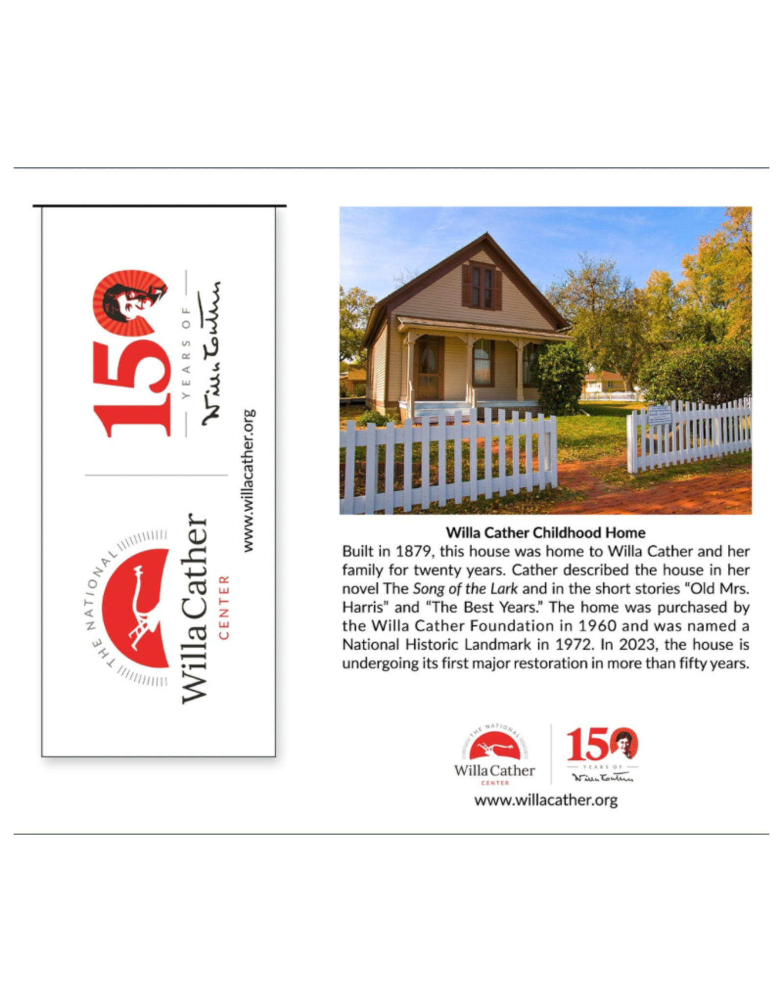 Willa Cather's Childhood Home Bookmark and Magnet Set