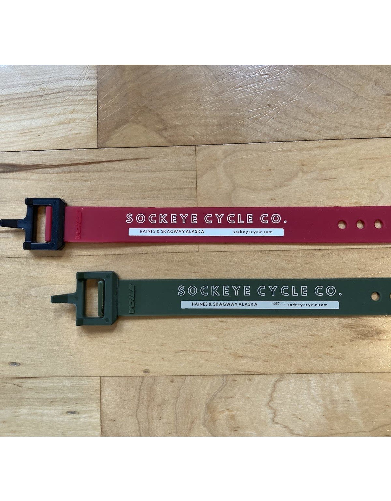 Voile Voile Straps 15" Olive Green w/ Nylon Buckle - Sockeye Cycle Logo