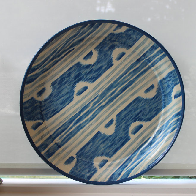 Hand Painted Tole Tray in Blue Ikat