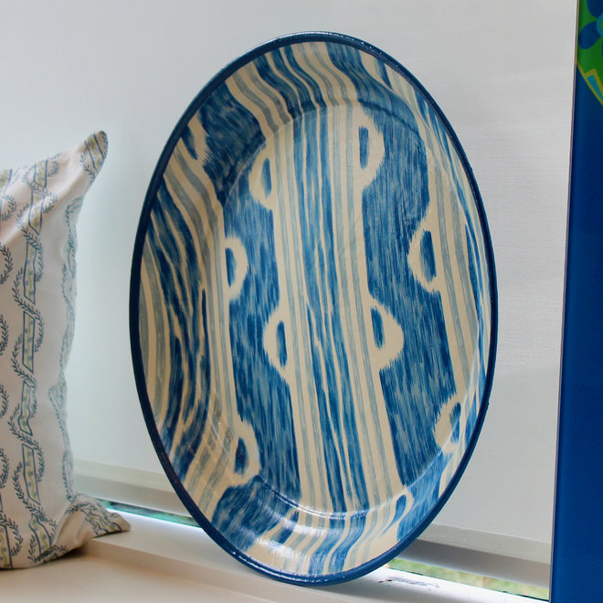 Hand Painted Tole Tray in Blue Ikat