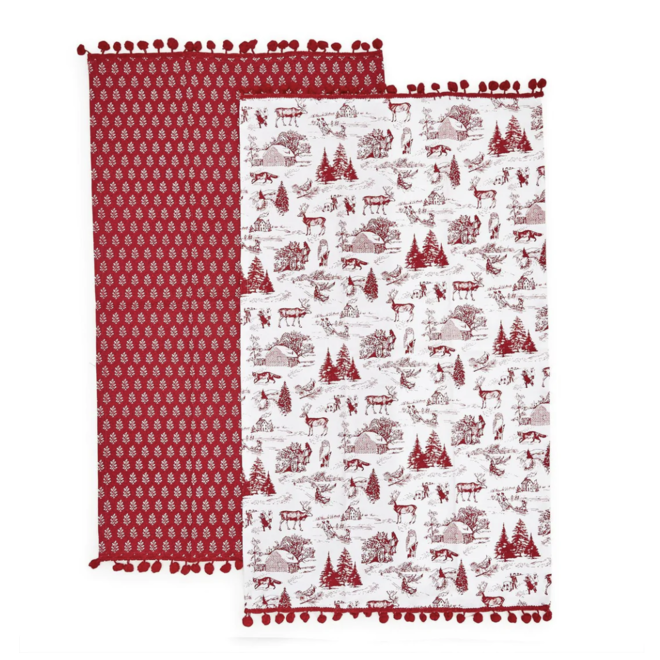 Winter Toile Dish Towels - Set of 2
