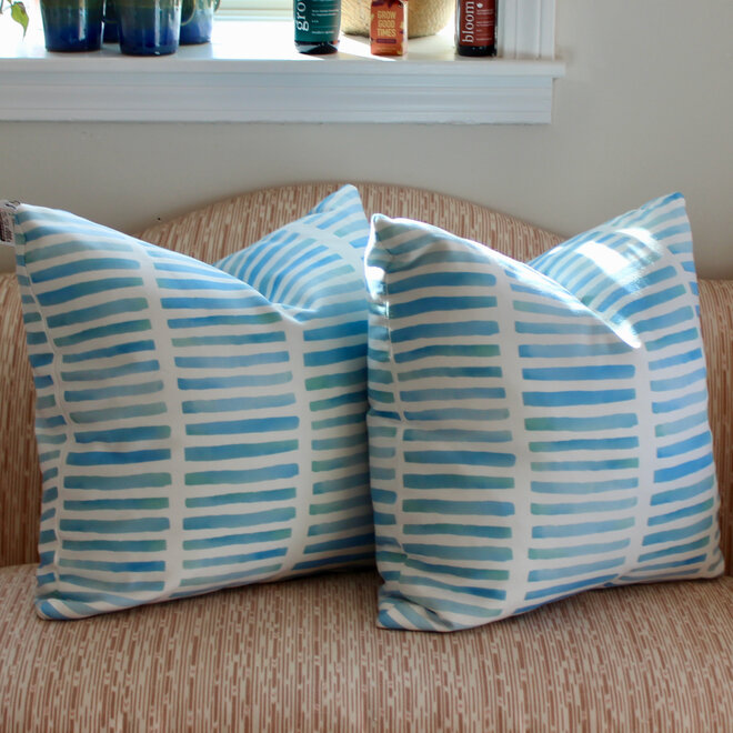 Annie Damphousse -Pair of Blue Striped Pillows - 20x20