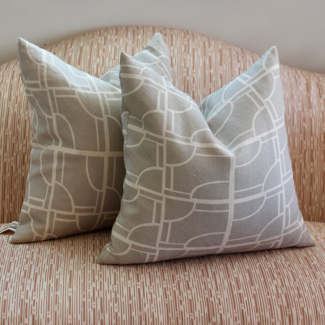 Pair of Pillows - Gray with White Geometric Designs