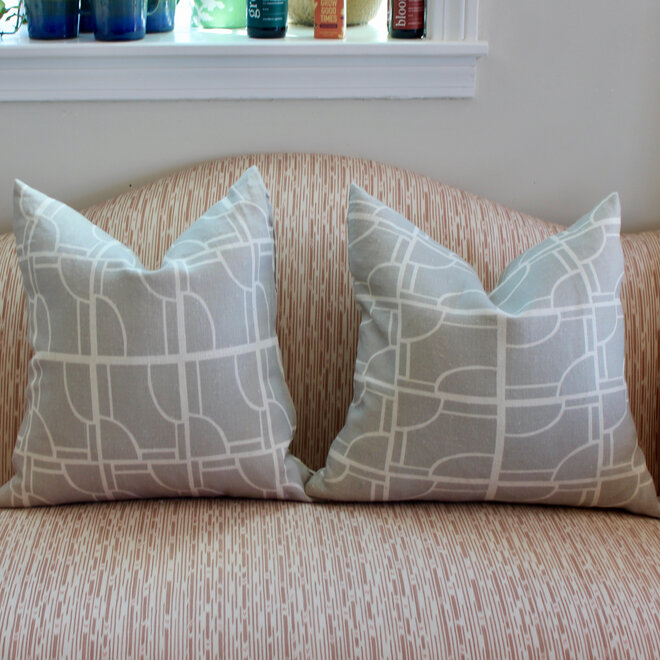 Pair of Pillows - Gray with White Geometric Designs