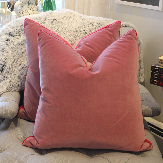 Piper Collection - Pair of Eloise Pillows - Pink & Red Velvet