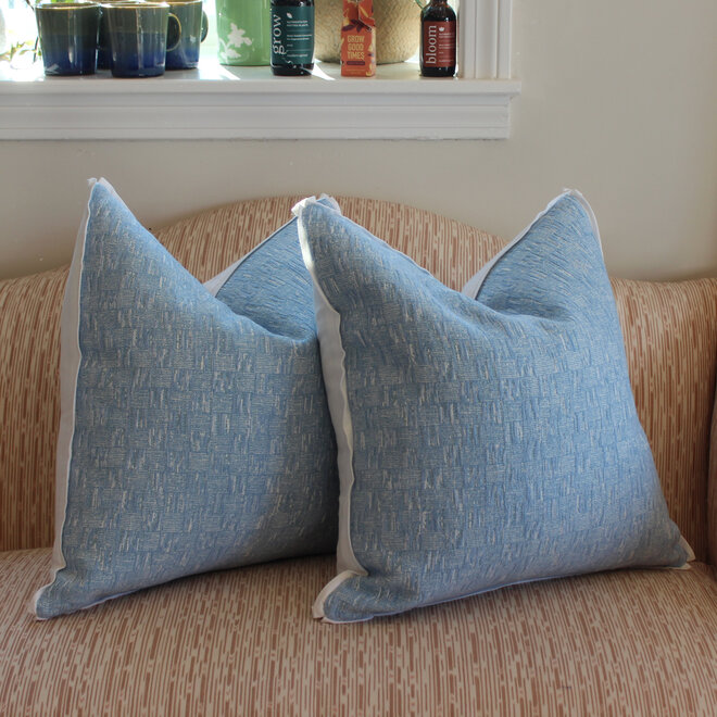 Custom Down Blend Pillows - Light Blue Chenille Pillows with Flange