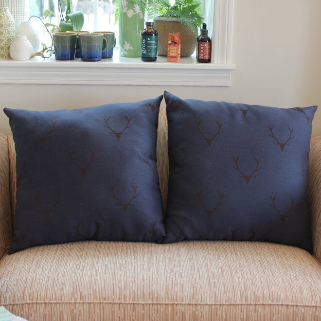 Custom Navy Blue Pillows with Black Antler motif
