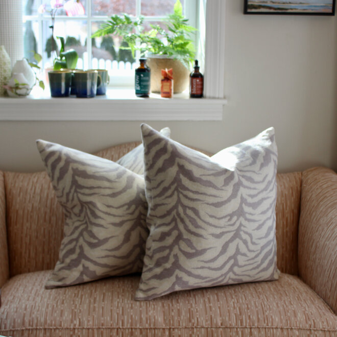 Light Lavender & Cream Zebra Print Down Blend Pillows (Set of 2, 22x22)