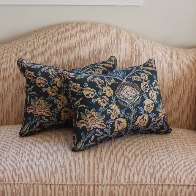 Custom Lumbar Pillows - Navy & Floral Print - 12x18