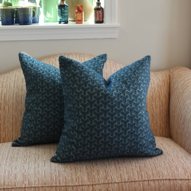Pair of Custom 22x22 Pillows in a Blue Three Point Star Fabric