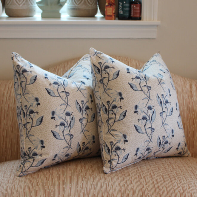 Pair of Pillows in Designer Stout Floral Fabric - 22x22