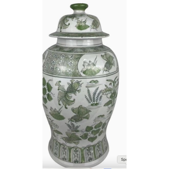 Large Green and White Temple Jar