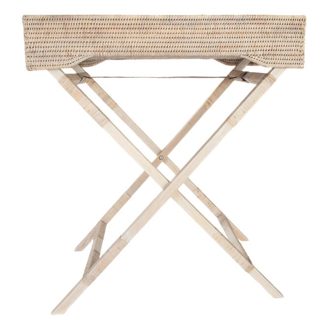 Butler Tray & Table with Glass Insert - White Wash