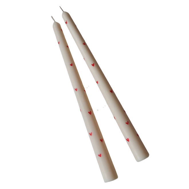 Set of 2 Taper Candles with Hand Painted Hearts