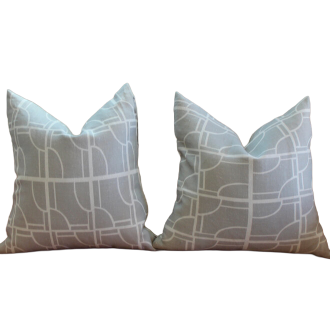 Pair of Pillows - Gray with White Geometric Designs