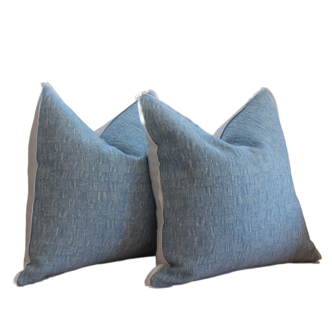 Custom Down Blend Pillows - Light Blue Chenille Pillows with Flange