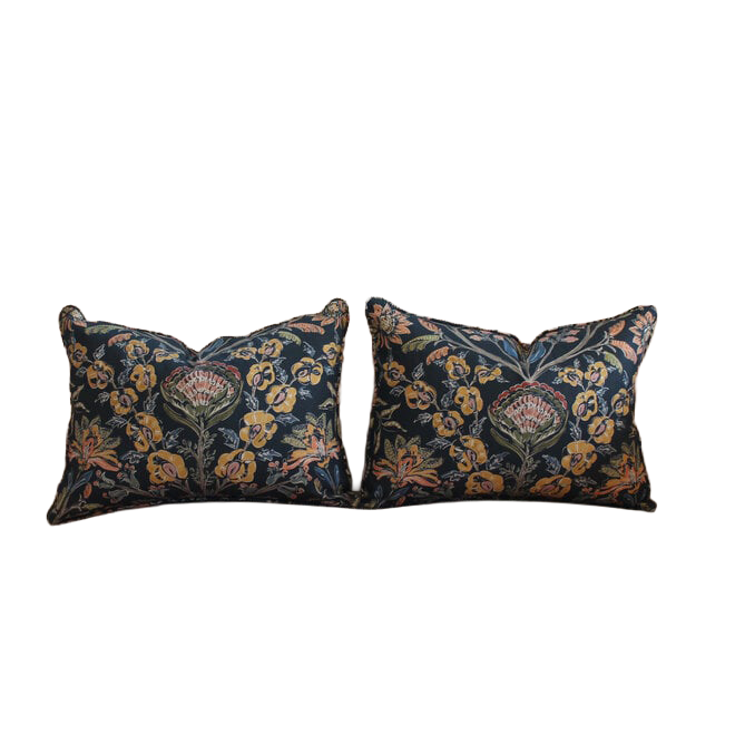 Custom Lumbar Pillows - Navy & Floral Print - 12x18