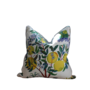 Custom Down Blend Pillows in Schumacher Citrus Garden Fabric with Blue Ticking Fabric Back - Set of 2
