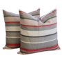 Pair of Pillows - Gray, Pink, & Red Striped Fabric