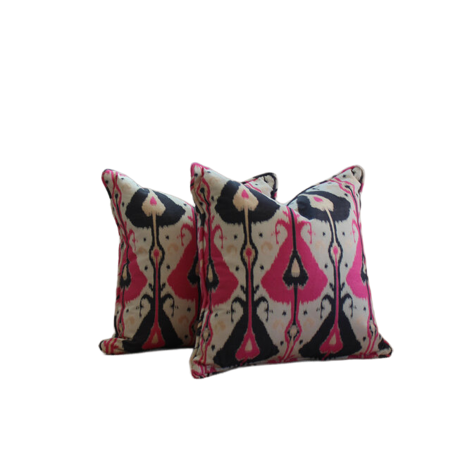 Pink, Black, Cream, & Gold Ikat Down Blend Pillows