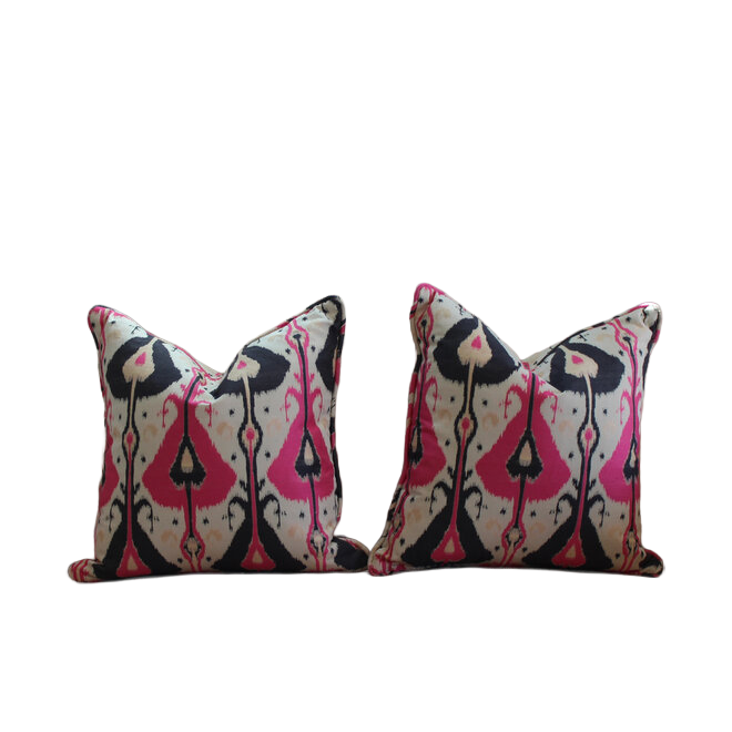 Pink, Black, Cream, & Gold Ikat Down Blend Pillows
