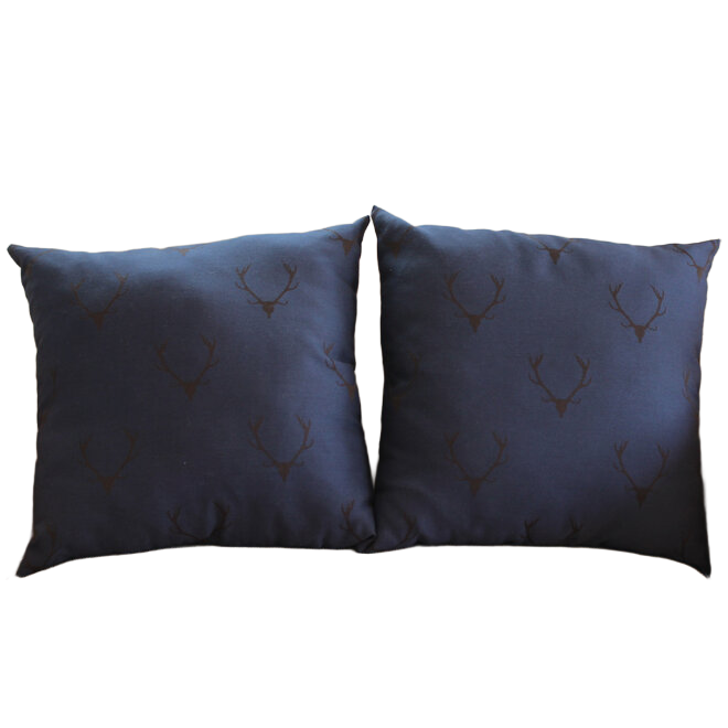 Custom Navy Blue Pillows with Black Antler motif