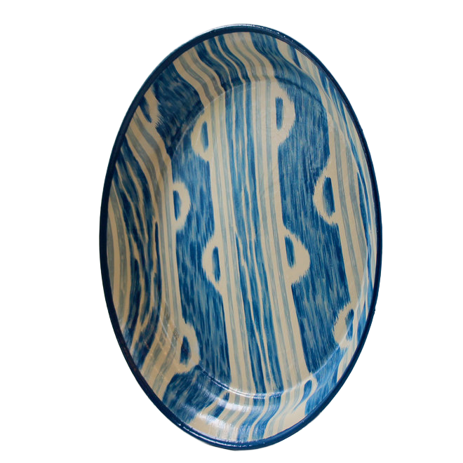 Hand Painted Tole Tray in Blue Ikat