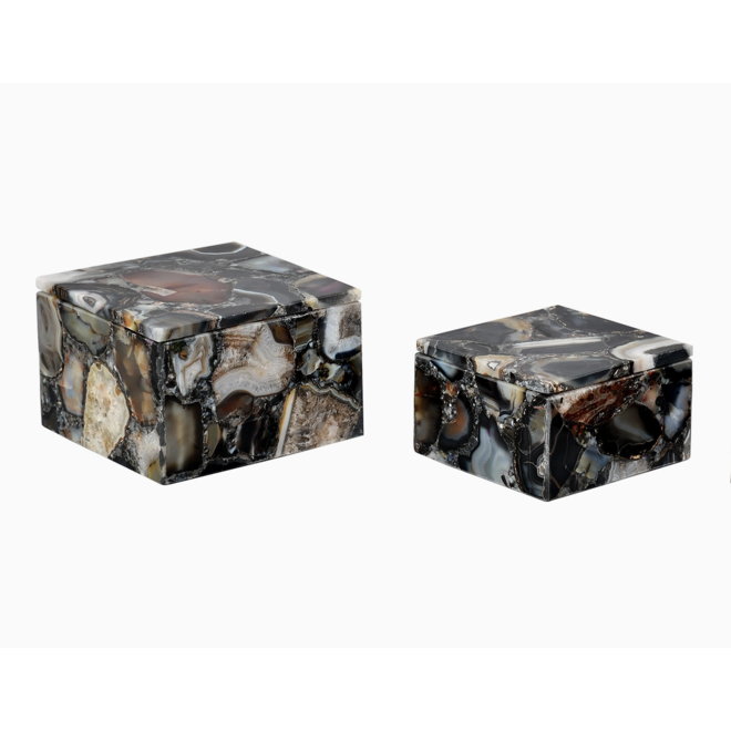 Set of 2 Black Agate Square Boxes