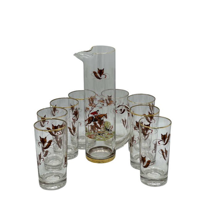 Vintage Hunter Iced Beverage Set - Pitcher & 8 Glasses