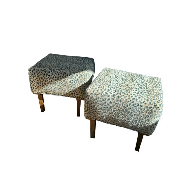 Pair of Stools in Cowtan & Tout Ocelot Azur