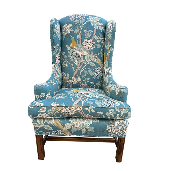 Custom Slim Wingback Chair Hydrangea Bird CB&J Baker