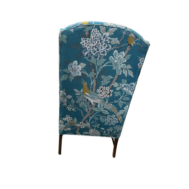 Custom Slim Wingback Chair Hydrangea Bird CB&J Baker