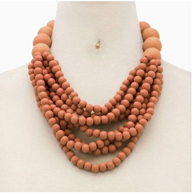 Wooden Beaded Necklace - Brown