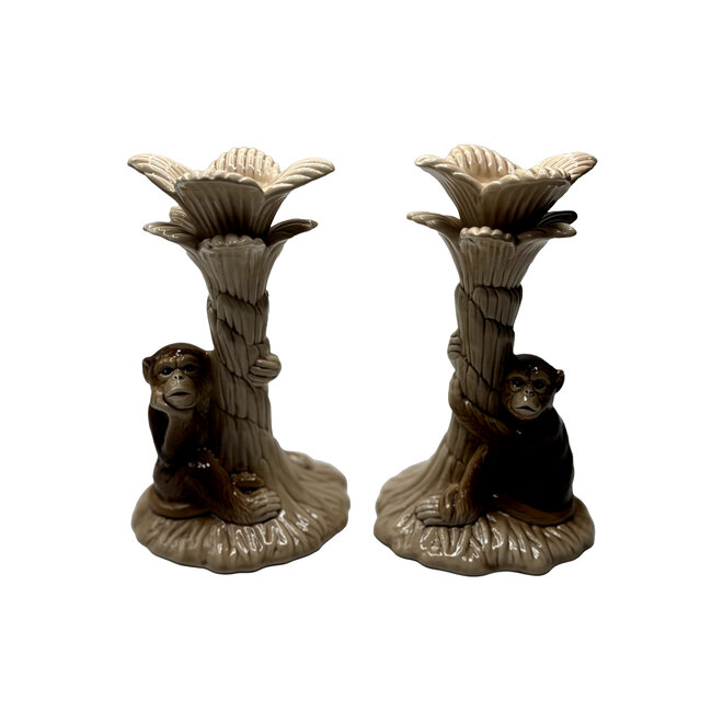 Pair of Vintage Candlesticks - Monkey in Palm Tree