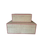 Raffia Box with Pink Leather Trim - Large