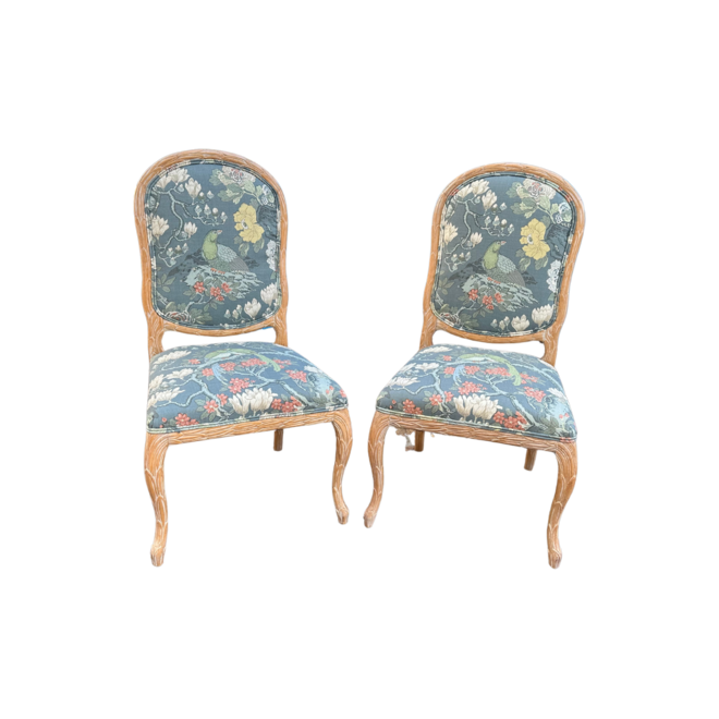 Pair of Custom Chairs covered in GP&J "Rockbird Teal"