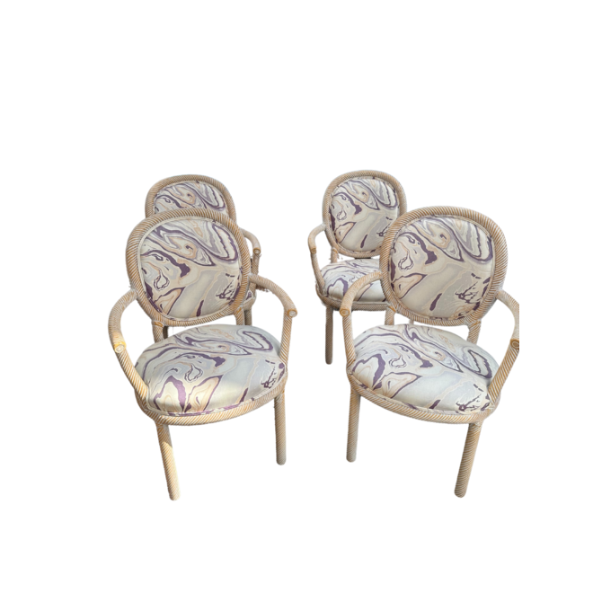 Pair 1970s Signed Marcello Mioni Italian Rope Arm Chairs