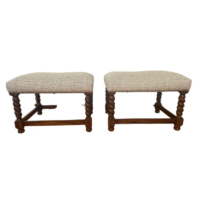 Pair Custom Twist Benches w/ Nailheads Covered in Bilhuber for La Gracieux