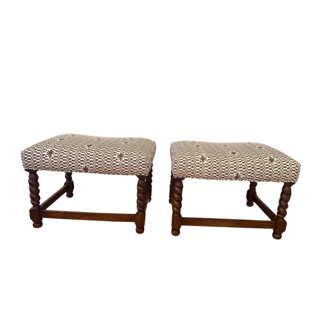 Custom Twist Benches Covered in Quadrille "Carlo II"