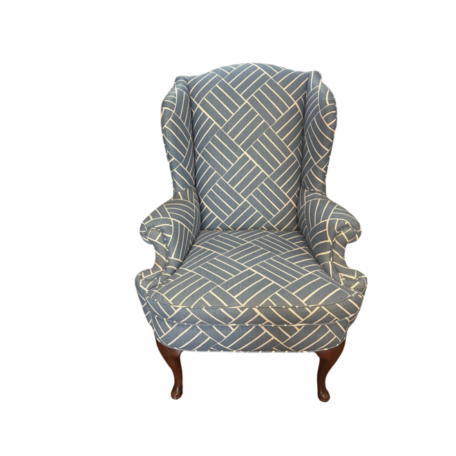 Wing Back Chair Custom Upholstered in Lulu DK