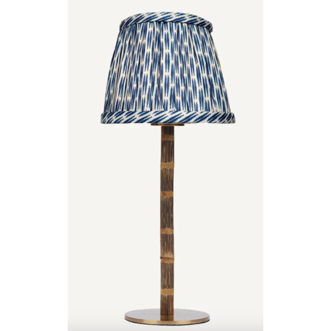Pair of Cordless Bamboo Lamps with Blue & White Shades