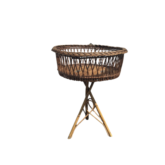 Vintage Rattan Basket on Stand