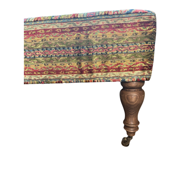Custom Ottoman Covered in Brunschwig & Fils Savonnerie Velvet "Prussian & Garnet"