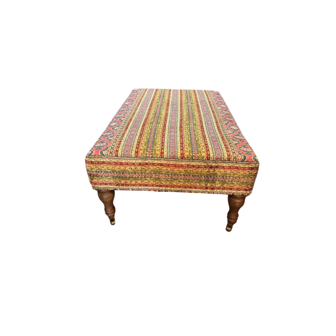 Custom Ottoman Covered in Brunschwig & Fils Savonnerie Velvet "Prussian & Garnet"